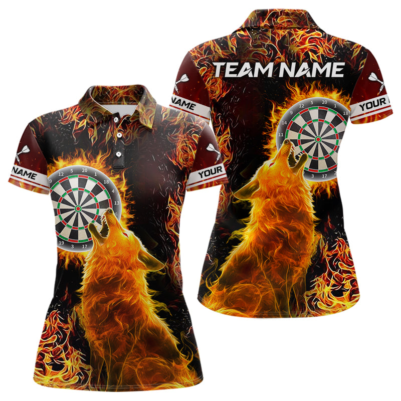 Orange Flame Dartboard Wolf Dart Shirts For Women Custom Dart Jersey Polo & 1/4 Zip, Dart Team Shirts TDM3783