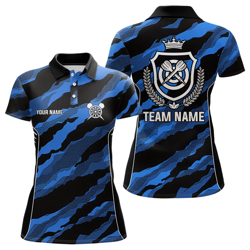 Blue Camo Darts Shirts With Pocket Option For Women Custom Darts Team Jersey TDM3786