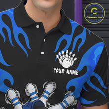 Load image into Gallery viewer, Personalized Blue Funny Flame Bowling Shirt For Men, Fire Bowling Team Jersey Polo &amp; 1/4 Zip TDM6164