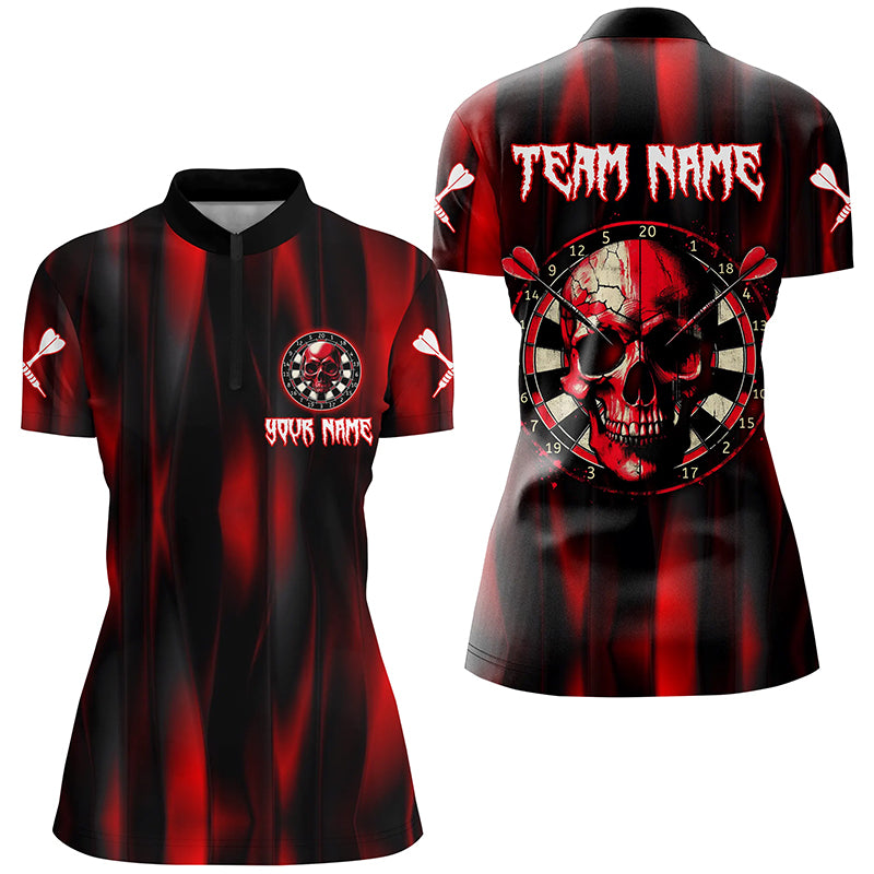 Personalized Red Skull Darts Board Women Darts Quarter-Zip Shirts Team League Darts Jersey TDM1515