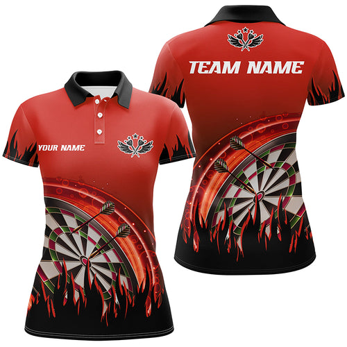 Personalized Red Darts Flame Women Polo Shirts Custom Team League Darts Jersey Attire For Player TDM1521