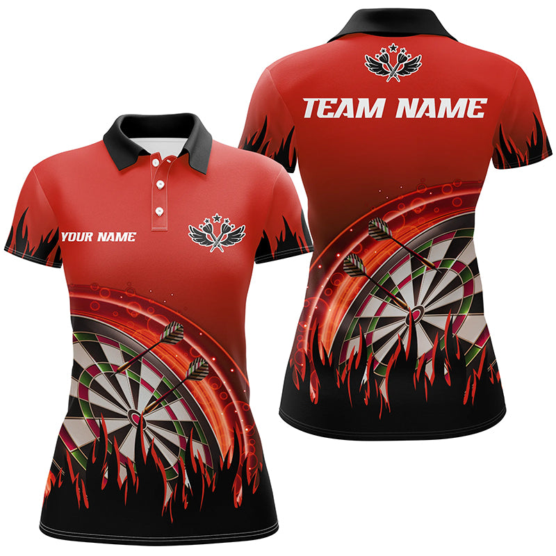 Personalized Red Darts Flame Women Polo Shirts Custom Team League Darts Jersey Attire For Player TDM1521