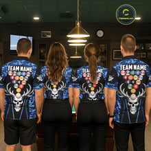 Load image into Gallery viewer, Personalized Blue Camo Skull Billiard Shirt For Men, 8 Ball Billiard Team Jersey Polo &amp; 1/4 Zip TDM6399