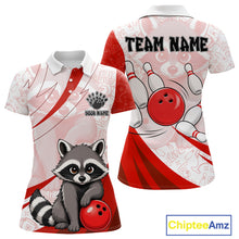 Load image into Gallery viewer, Custom Red Funny Raccoon Bowling Jersey For Women Custom Bowling Shirts Team Polo &amp; Quarter Zip TDM6592