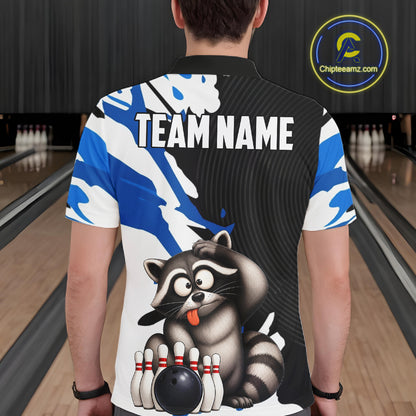 Funny Raccoon Blue Camo Bowling Shirts For Men Custom Bowling Team Jersey Bowling Polo & 1/4 Zip TDM6598