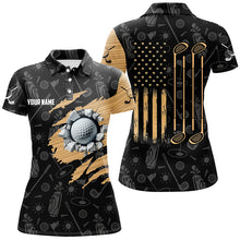 Load image into Gallery viewer, Retro American Flag Crack Golf Balls Custom Women Golf Polo Shirts, Patriotic Golf Shirts For Ladies TDM1889