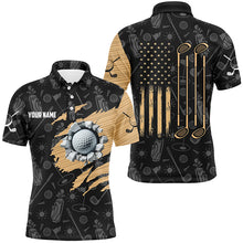 Load image into Gallery viewer, Retro American Flag Crack Golf Balls Custom Men Golf Polo Shirts, Patriotic Golf Shirts For Men TDM1889