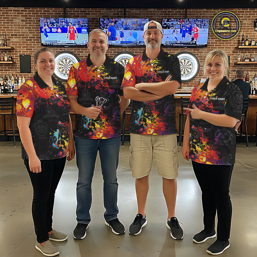 Grunge Colorful Paint Men Dart Shirts With Pocket Custom Darts Team Jersey TDM1894