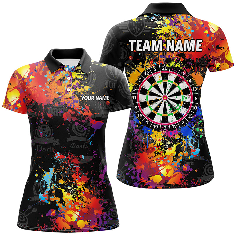 Personalized Dartboard Colorful Paint Custom Black Darts Shirts For Women, Grunge Style Darts Jerseys TDM1894