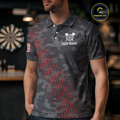 Red And Grey Camo Darts Shirt For Men Custom Camouflage Darts Team Jerseys Polo & Quarter Zip TDM4432
