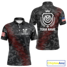Load image into Gallery viewer, Red And Grey Camo Darts Shirt For Men Custom Camouflage Darts Team Jerseys Polo &amp; Quarter Zip TDM4432