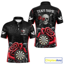 Load image into Gallery viewer, Black And Red Dartboard Roses And Skull Darts Shirt For Men Custom Darts Jersey Outfit, Dart Gift TDM4433
