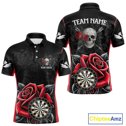 Black And Red Dartboard Roses And Skull Darts Shirt For Men Custom Darts Jersey Outfit, Dart Gift TDM4433