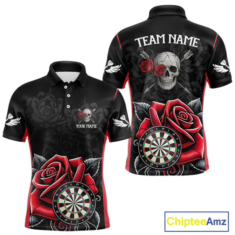 Black And Red Dartboard Roses And Skull Darts Shirt For Men Custom Darts Jersey Outfit, Dart Gift TDM4433