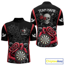 Load image into Gallery viewer, Black And Red Dartboard Roses And Skull Darts Shirt For Men Custom Darts Jersey Outfit, Dart Gift TDM4433