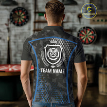 Load image into Gallery viewer, Black And Blue Camo Dart Shirt With Pocket Option For Men Custom Dart Jersey TDM4651