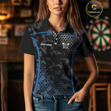 Load image into Gallery viewer, Black And Blue Camo Dart Shirt With Pocket Option For Women Custom Dart Jersey TDM4651