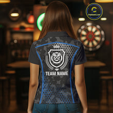 Load image into Gallery viewer, Black And Blue Camo Dart Shirt With Pocket Option For Women Custom Dart Jersey TDM4651