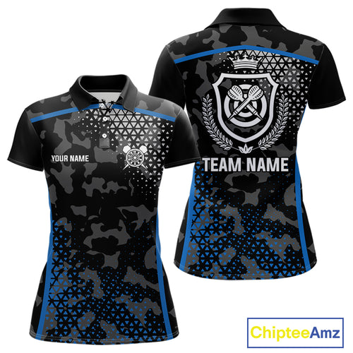 Black And Blue Camo Dart Shirt With Pocket Option For Women Custom Dart Jersey TDM4651