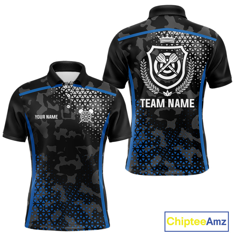 Black And Blue Camo Dart Shirt With Pocket Option For Men Custom Dart Jersey TDM4651