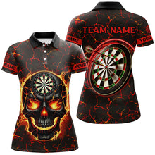 Load image into Gallery viewer, Personalized Fire Flame Skull Magma Pattern Women Darts Shirts, Dart League Shirts Team Jerseys |Red TDM2584