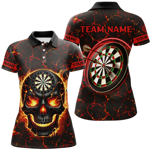 Personalized Fire Flame Skull Magma Pattern Women Darts Shirts, Dart League Shirts Team Jerseys |Red TDM2584