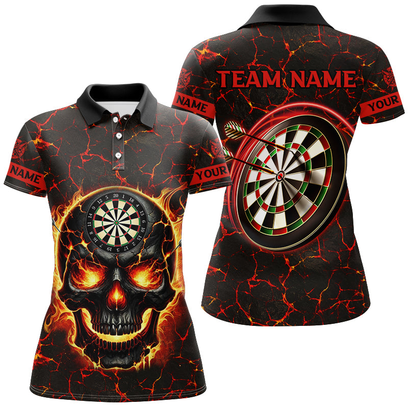 Personalized Fire Flame Skull Magma Pattern Women Darts Shirts, Dart League Shirts Team Jerseys |Red TDM2584