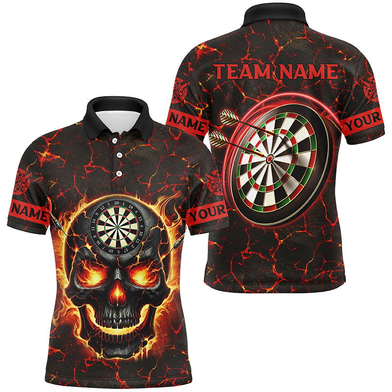 Personalized Fire Flame Skull Magma Pattern Men Darts Shirts, Dart League Shirts Team Jerseys |Red TDM2584