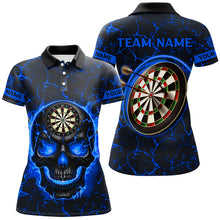 Load image into Gallery viewer, Personalized Fire Flame Skull Magma Pattern Women Darts Shirts, Dart League Shirts Team Jerseys |Blue TDM2585