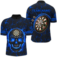 Load image into Gallery viewer, Personalized Fire Flame Skull Magma Pattern Men Darts Shirts, Dart League Shirts Team Jerseys |Blue TDM2585