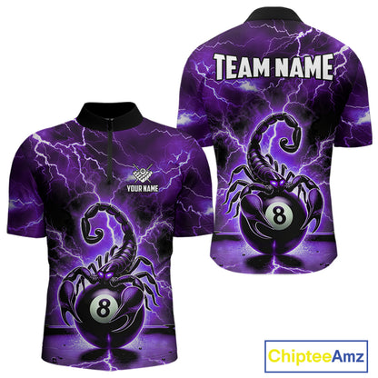 Purple Thunder Lightning Scorpion 8 Ball Pool Polo & 1/4 Zip For Men Custom Billiard Team Jersey TDM4862