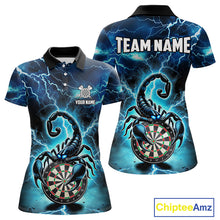 Load image into Gallery viewer, Blue Lightning Thunder Scorpion Darts Shirt Polo &amp; 1/4 Zip For Women Custom Darts League Team Jersey TDM4864