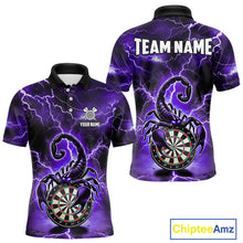Load image into Gallery viewer, Purple Thunder Lightning Scorpion Darts Polo &amp; 1/4 Zip For Men Custom Darts League Team Jersey TDM4865