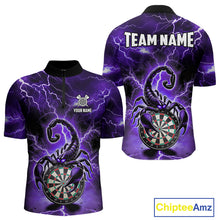 Load image into Gallery viewer, Purple Thunder Lightning Scorpion Darts Polo &amp; 1/4 Zip For Men Custom Darts League Team Jersey TDM4865