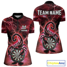 Load image into Gallery viewer, Red Lightning Thunder Scorpion Darts Shirt Polo &amp; 1/4 Zip For Women Custom Darts League Team Jersey TDM4866