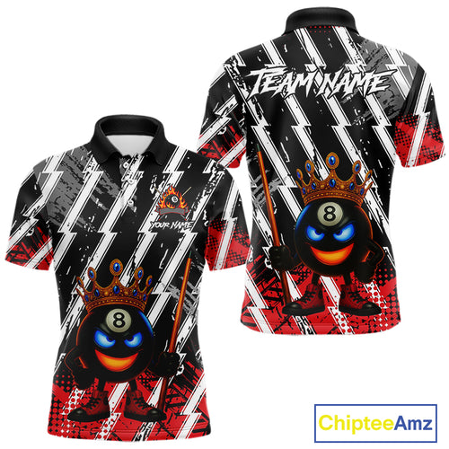 Funny 8 Ball Pool Crown Billiard Shirt For Men Custom Billiard Jersey Team Polo & 1/4 Zip |Red TDM5081