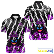 Load image into Gallery viewer, Funny 8 Ball Pool Crown Billiard Shirt For Men Custom Billiard Jersey Team Polo &amp; 1/4 Zip |Purple TDM5083