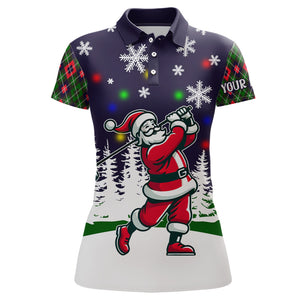 Funny Santa Christmas Light Argyle Pattern Women Golf Polo Shirts Custom Golfing Gifts For Christmas TDM3065