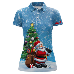 Funny 3D Santa Christmas Pine Tree Blue Women Golf Polo Shirts Custom Golf Christmas Gifts For Golfer TDM3066