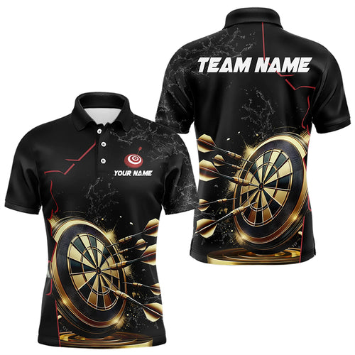 Custom Black And Golden Dart Shirts For Men, Personalized Glowing Darts Team Jerseys Darts Uniform TDM3311