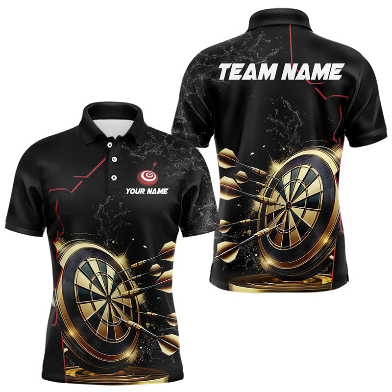 Custom Black And Golden Dart Shirts For Men, Personalized Glowing Darts Team Jerseys Darts Uniform TDM3311