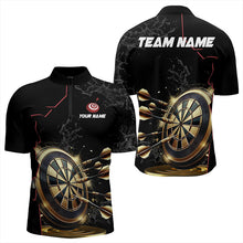 Load image into Gallery viewer, Custom Black And Golden Dart Shirts For Men, Personalized Glowing Darts Team Jerseys Darts Uniform TDM3311
