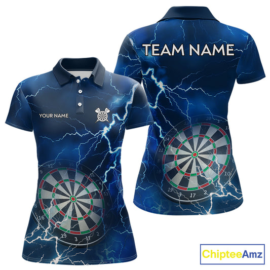 Custom Lightning Blue Darts Shirt With Pocket Option For Women, Darts Jersey TDM5551