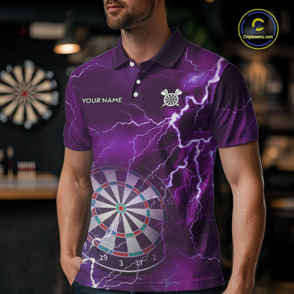 Custom Lightning Purple Darts Shirt With Pocket Option For Men, Darts Jersey TDM5552