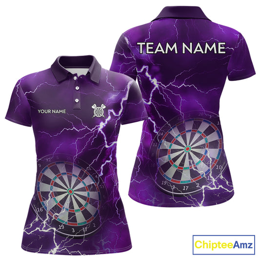 Custom Lightning Purple Darts Shirt With Pocket Option For Women, Darts Jersey TDM5552
