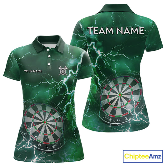 Custom Lightning Green Darts Shirt With Pocket Option For Women, Darts Jersey TDM5553