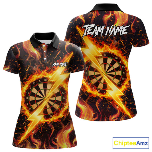 Personalized Dartboard Fire Flame Gold Thunder Women's Darts Shirt Custom Darts Team Jersey TDM5556