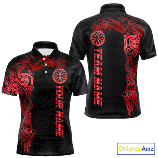 Personalized Black And Red Tribal Darts Shirt For Men Custom Darts Jersey Team Polo & Quarter Zip TDM5558