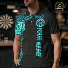 Load image into Gallery viewer, Black And Turquoise Tribal Darts Shirt For Men Custom Darts Jersey Team Polo &amp; Quarter Zip TDM5559