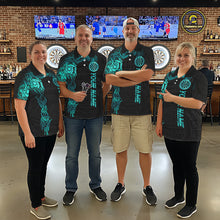 Load image into Gallery viewer, Black And Turquoise Tribal Darts Shirt For Men Custom Darts Jersey Team Polo &amp; Quarter Zip TDM5559